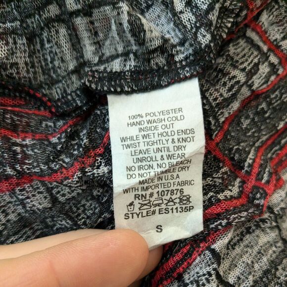 Mesh Top S Red Black Y2K Vintage Whimsigoth Comfy Loose Sheer Plaid Sleeve - Picture 9 of 9